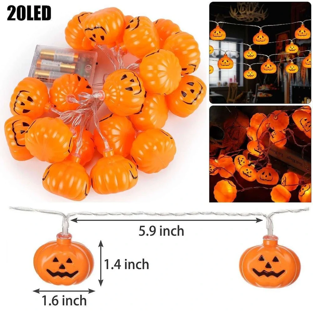 20 LED Halloween Pumpkin String Lights Battery Operated‎ Party Home Decor